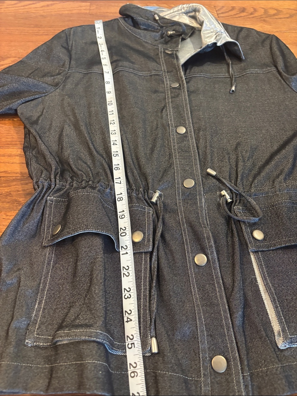 Ruby Rd. Black Denim Drawstring Jacket with Silver Lining - Picture 7 of 7